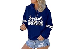 Sunidol Womens Soccer Mom Hoodies Long Sleeve Casual Loose Striped Soccer Graphic Sweatshirt with Pocket