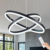 Sparklelf Modern LED Chandelier Black 2-Rings Pendant Light Circular Flush Mount Ceiling Chandelier Lighting with Remote Cont