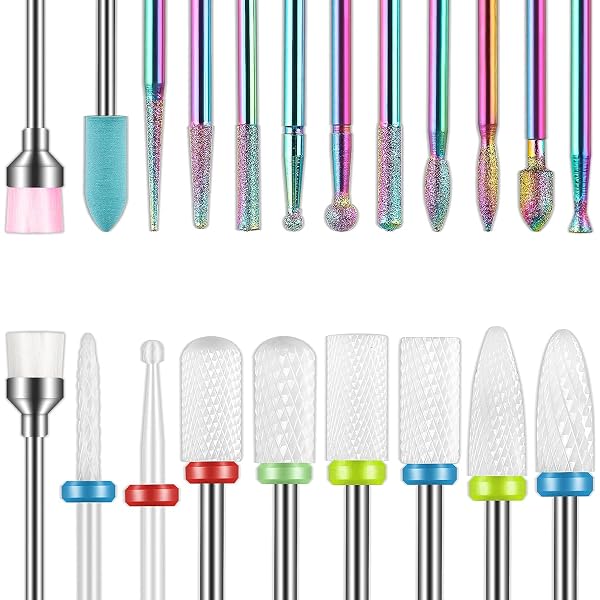 Depvko 21-piece 3/32 inch nail drill bits set with ceramic, cuticle and acrylic bits in a clear dust-proof box