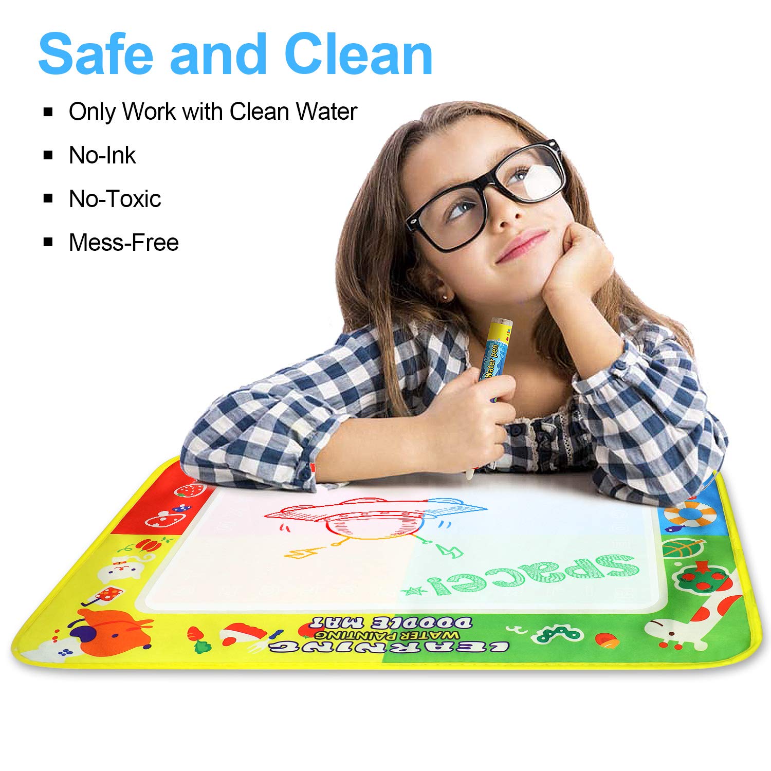 SENWOW Water Drawing Mat 46*30cm - Water Doodle Mat with Magic Pen - Drawing Painting Toy, Perfect Educational Toys for Children Over 3 Years