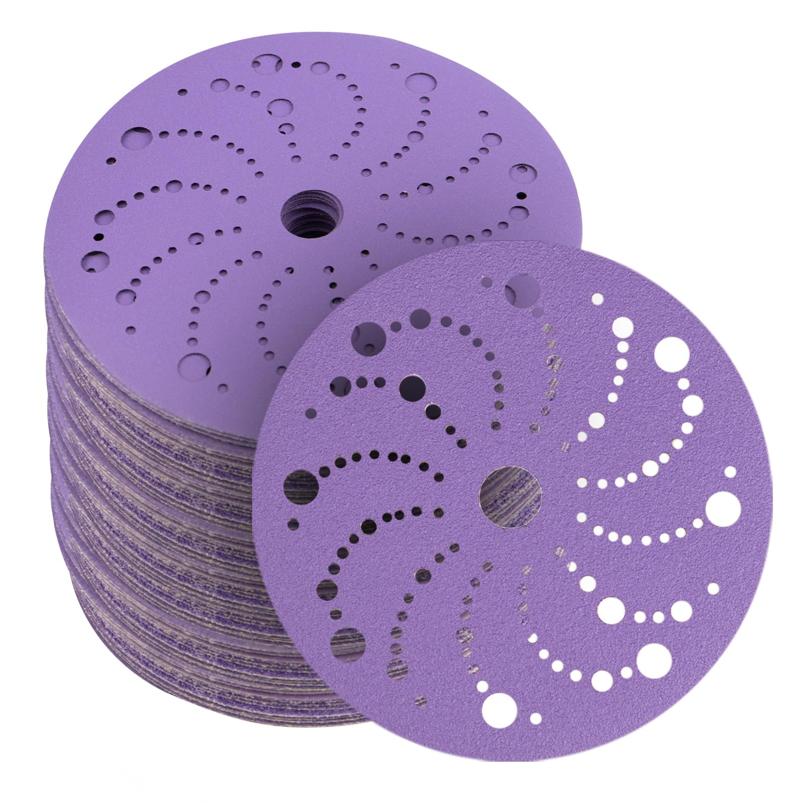 150mm Sanding Discs 50Pcs Orbital Sander Discs, 40/80/120/240/320 Assorted Grits Multi-Hole Hook and Loop Sanding Disc, Long lasting, Virtually Dust-Fee for Random Orbital Sander