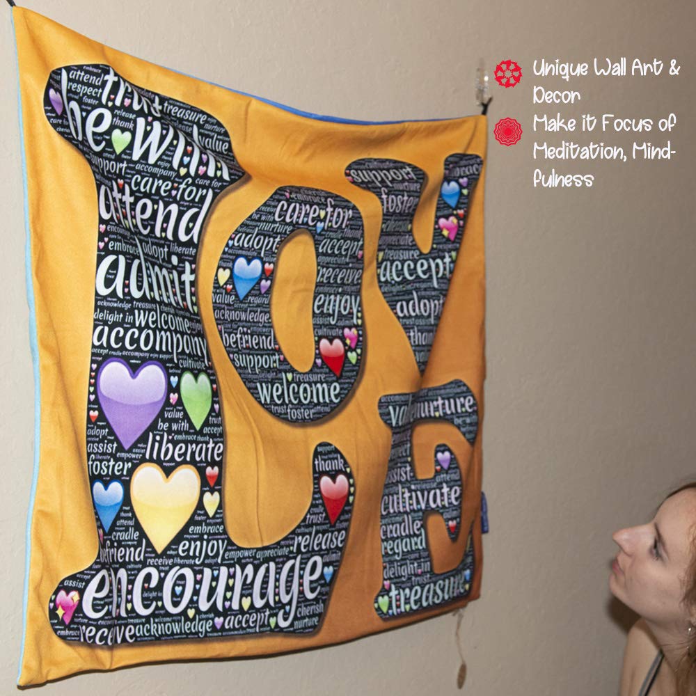 Love WallArt Decor-Premium velvet Meditation Mat|Wall art Tapestry Wall Hanging|Convertible meditation cushion cover|Unique Meditation Gift for Men,Women|Dual Printed,travel Yoga mat 70x70cm|Satin Bag