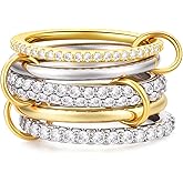 Canboer 14K Gold Plated Interlocked Stackable Rings for Women Non Tarnish,Gold and Silver Cubic Zirconia Statement Rings Set,Mixed Metals Ring Two-Toned Connected Bands Stacking Jewelry
