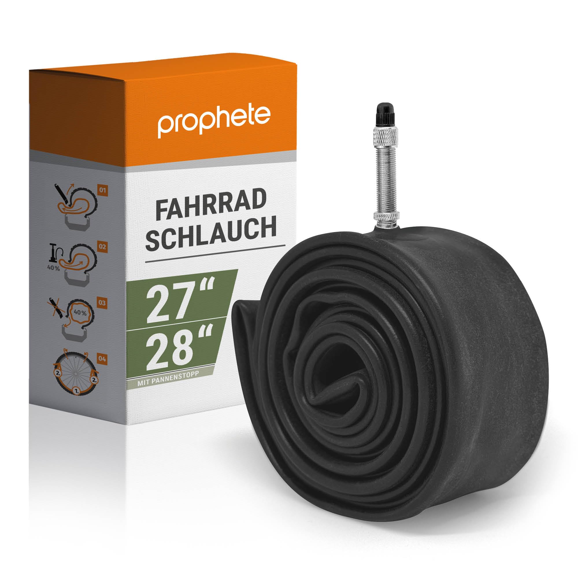 Prophete 135 Bicycle Inner Tube 28/27-Inch Dunlop Valve with Puncture Prevention Black