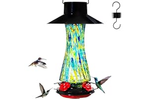 Muse Garden Solar Powered Hummingbird Feeder, 23oz Solar Lights Outdoor Garden Decor Ant and Bee Proof, Hand Blown Glass Lantern Gifts for Women Mom Birthday Unique, Green