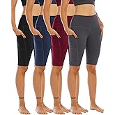 WHOUARE 4 Pack Biker Yoga Shorts with Pockets for Women,High Waisted Athletic Running Workout Gym Shorts Tummy Control