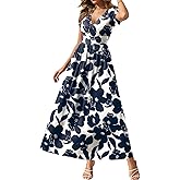 Gracyoga Women's Summer Dresses 2025 Short Sleeve Maxi Dress Casual V Neck Flowy Sundress with Pockets