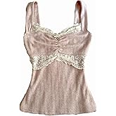 Women Y2K Coquette Cami Tank Top Cute Slim Fit Low Cut Spaghetti Strap Lace Camisole Vintage Sexy Going Out Crop Tops