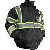 Wuple High Visibility Jacket, Class 3 Waterproof Safety Jacket for Men, Hi Vis Winter Jackets With Cold Weather, Safety Coats for Work Construction Black M