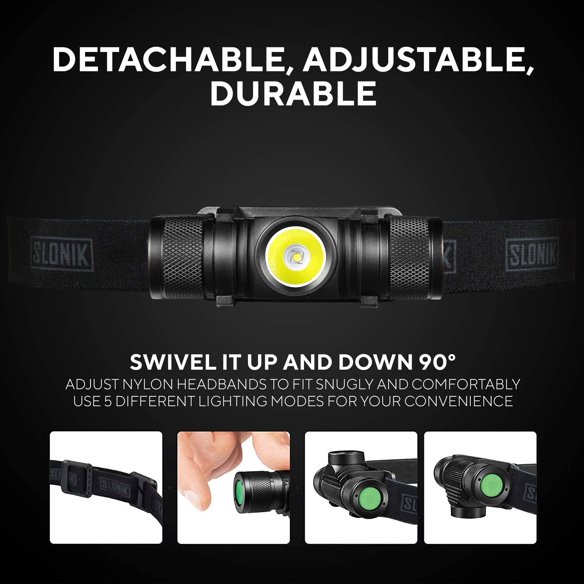 SLONIK Rechargeable Headlamp for Adults 1000 Lumens Super Bright 60