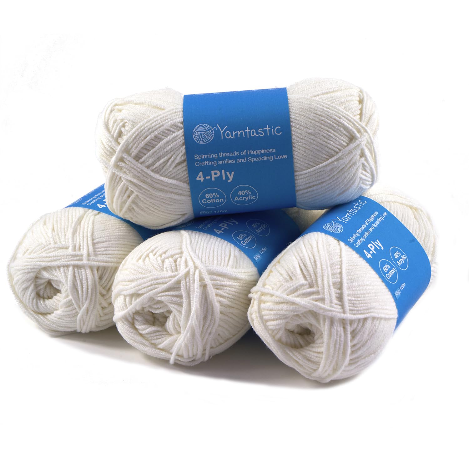 Yarntastic 50g x 4 Balls in a Pack, 4 Ply Yarn, 16 Wraps per inch (About 2.5cm), 60% Cotton 40% Acrylic Blended, 43 Colour Choices; for Knitting, Crochet, Amigurumi, Baby Blanket, Clothing and Others โ image 1