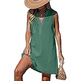 CUPSHE Swimsuit Coverup for Women V Neck Beachwear Sleeveless Beach Dress with Chest Pocket