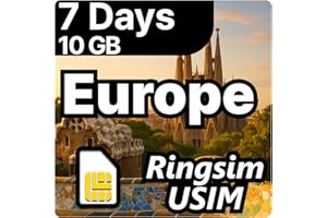RINGSIM [SIM kit] Europe SIM Card | 7DAYS 10GB | UK, France, Italy, Spain, Germany | Prepaid SIM Card | 5G, 4G/LTE, Tethering, Hotspot | Plug and Play - No Activation Needed | 7DAYS 10GB
