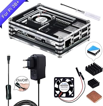 GeeekPi para Raspberry Pi 3 B + Caja, Raspberry Pi Ventilador, Raspberry Pi Cargador 5V 2.5