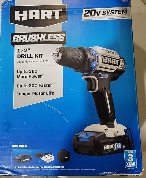 HART 20V CORDLESS DRILL KIT, 1/2 INCH BRUSHLESS,...