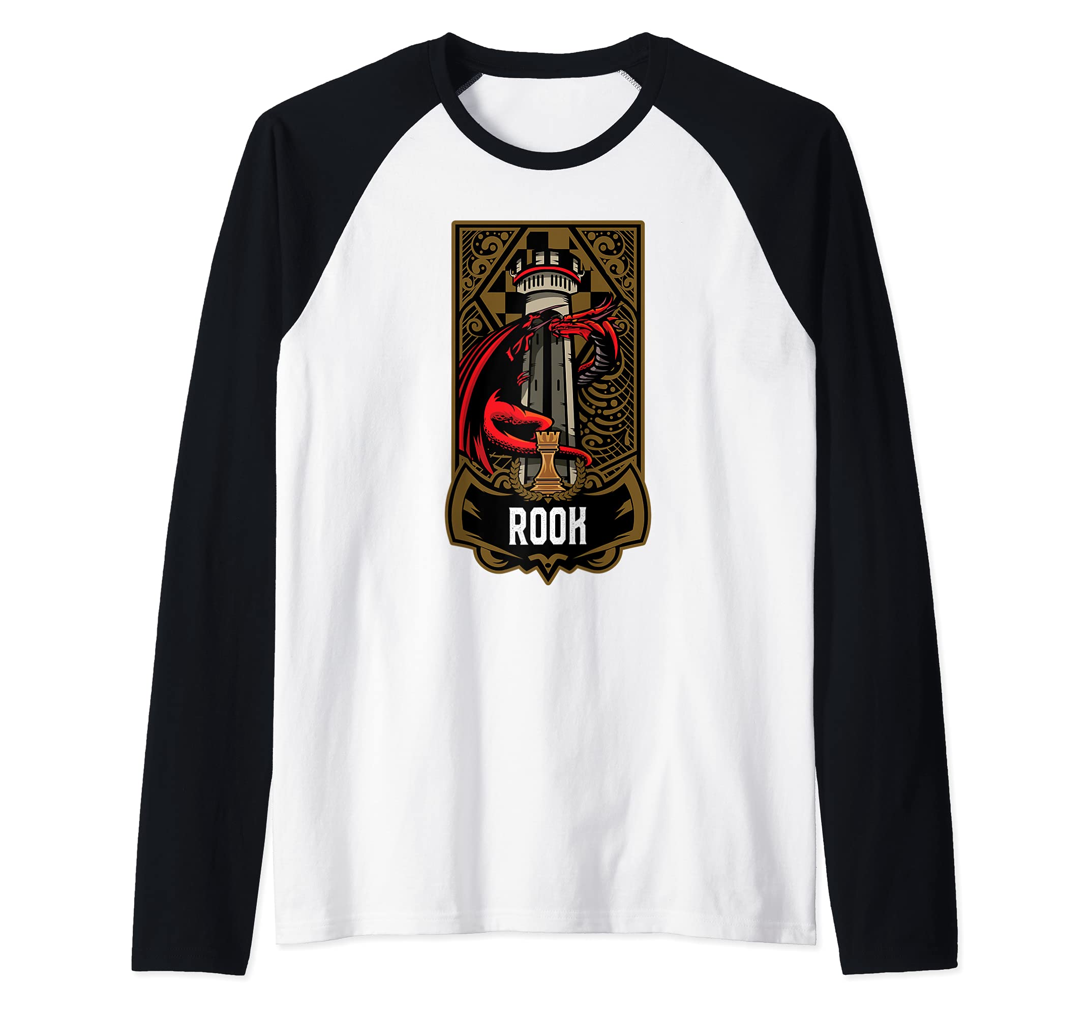 Rook Chess Game Piece Chess Club Players Gambit Red Team Raglan Baseball Tee