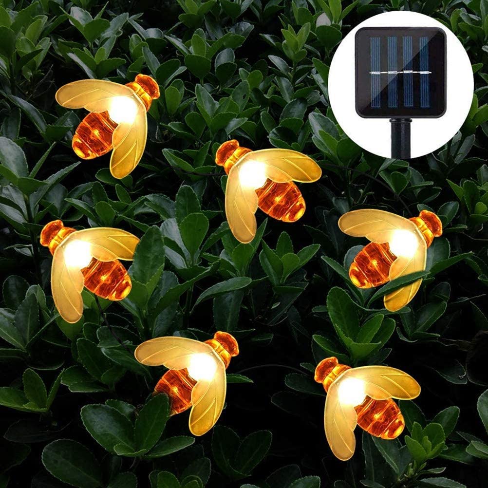 50 LED Solar String Light Outdoor, Bee Fairy Lighting 8 Mode Lighting Decorative Lamp IP65 Waterproof Light for Party, Wedding, Bedroom, Patio, Lawn, Festoon, Holiday Decoration (7M/24Ft) (Warm White)