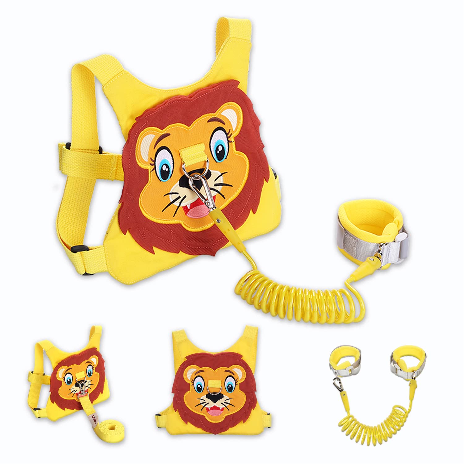 Toddlers Leash + Anti Lost Wrist Link Child Kids Safety Harness Kids Walking Wristband Assistant Strap Belt for Boys Pink Christmas Gift (Yellow)