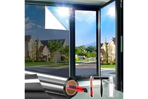 Dwersty One Way Daytime Window Privacy Film See Out Not in, Window Tint for Home, Reflective Mirror Glass Windows Coverings Sun Heat UV Blocking, Black-Silver, 17.5" X 78.7"