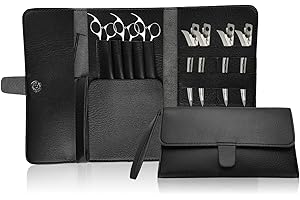 Hair Scissors Pouch Bag, PU Leather, Light Foldable Salon Barber Shear Case, Black Hairstyling Scissor Case with a Magentic B