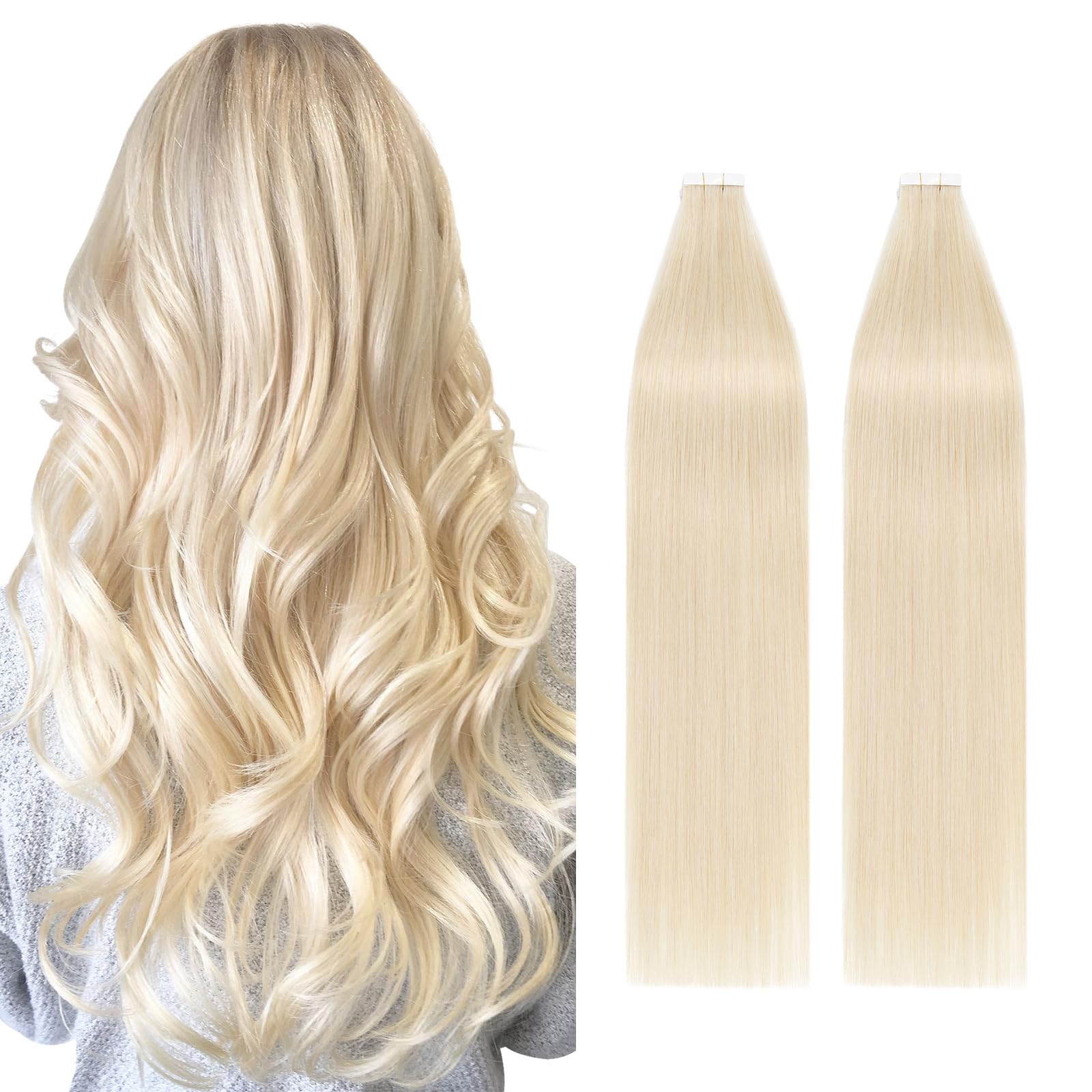 #60 Platinum Blonde Tape in Human Hair Extensions 40 pcs 100g 22inch Real Remy Hair Extension Skin Weft Invisible
