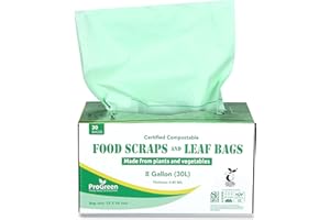 ProGreen Compostable Bags 8 Gallon (30L), Extra Thick 0.85 Mil, 30 Count, Small Kitchen Trash Bags, Food Scraps Yard Waste Bags, ASTM D6400 BPI and TÜV AUSTRIA Certified.