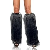 FHQHTH Fuzzy Faux Fur Leg Warmers Fur Heels Long Boots Cuff Cover has Elasticity One Pair Dionysia Boot cover Carnival 18"