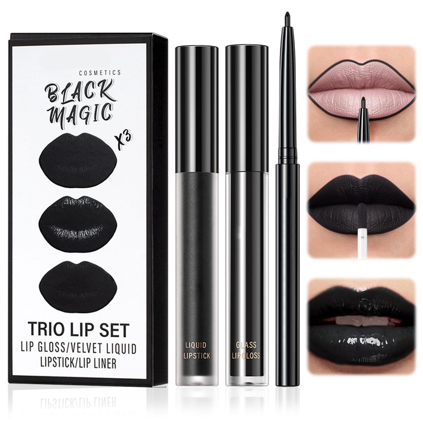 Black Lipstick Matte Waterproof Long-Lasting Moisturizing Velvet Lip Gloss One-Step Lip Makeup Set for Everyday and Holiday Gifts