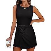 ANRABESS Womens Summer Dress 2026 Athletic Romper Skort Sleeveless Twist Waist Bodycon Night Out Mini Dress Built in Shorts