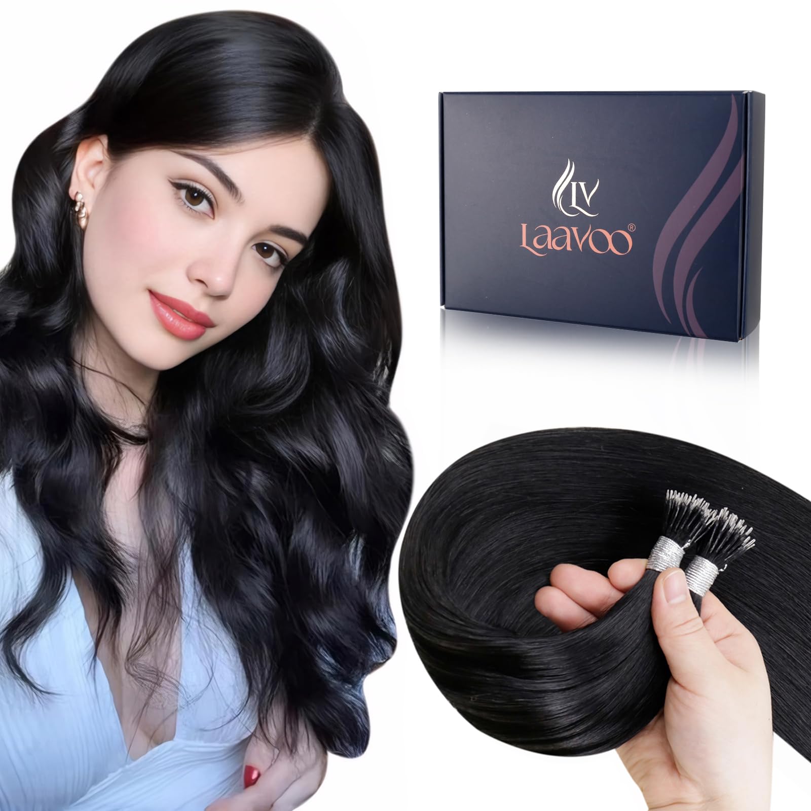 LaaVoo Nano Hair Extensions Real Human Hair Black Nano Beads Hair Extensions 18 Inch Natural Black Invisible Nano Ring Straight Remy Hair 50g 50s #1 — image 1