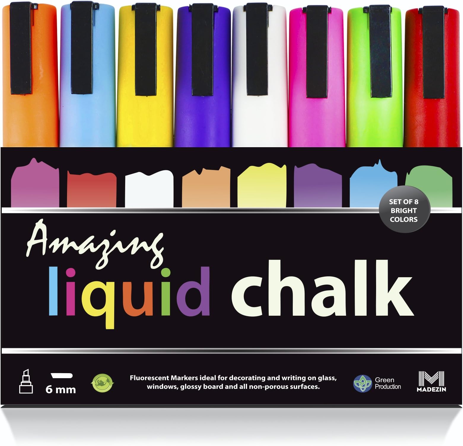 AMAZING LIQUID CHALK Markers - 8 Pack NEON Color NON-TOXIC. Best Quality Ink and NEW Reversible Dual Tip from Japan - Washable & Dry Erase for FAST Easy Cleanup – Perfect for Kids, School & Business