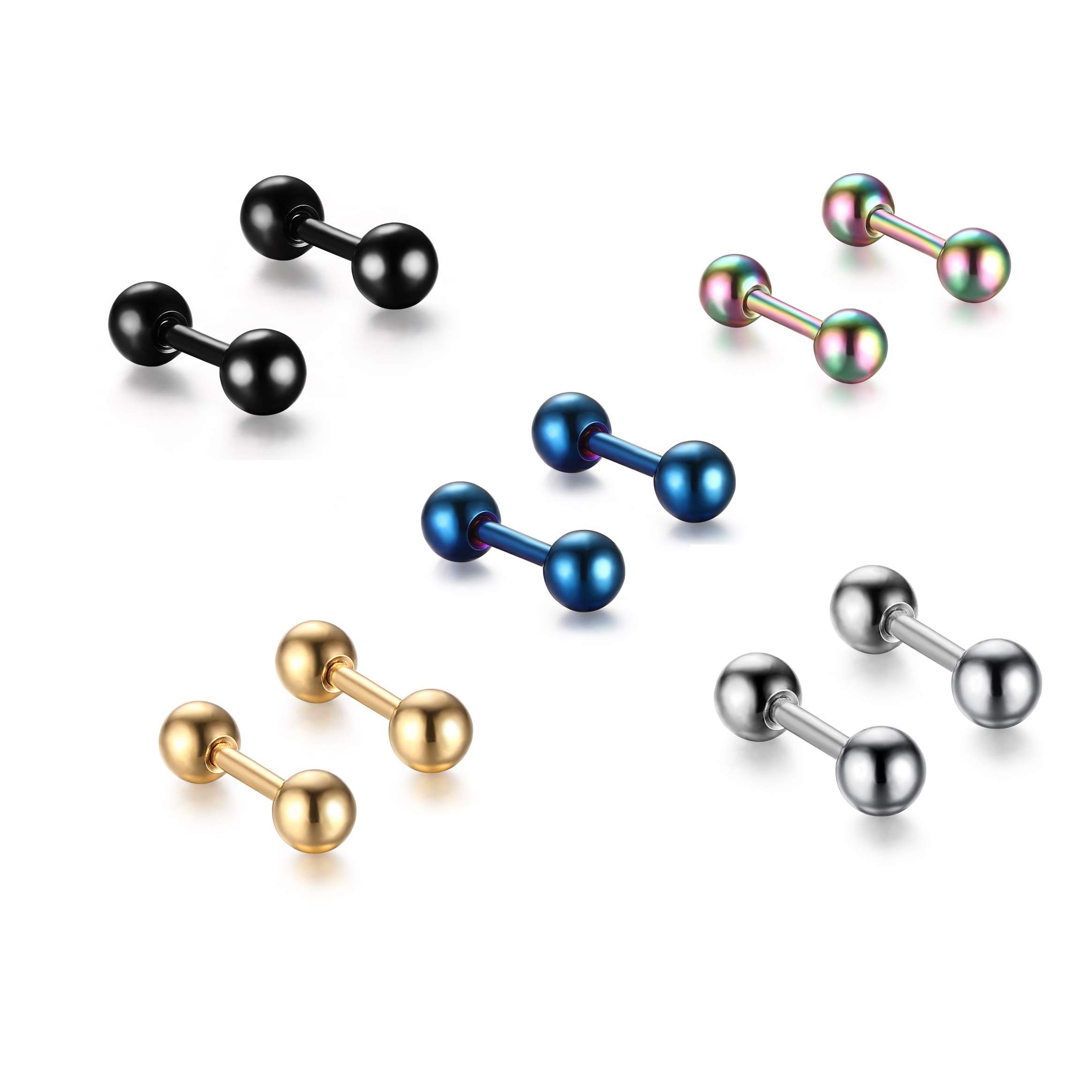 Small Surgical Stainless Steel Ear Piercing Studs Earrings Round Ball Stud Earrings Screw Back 5 Pair/Set