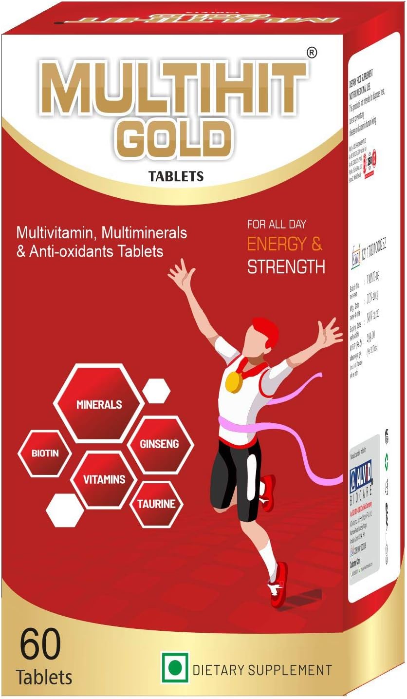 MULTIHIT GOLD - Multivitamins - Multiminerals tablets with Anti oxidants, Amino Acids, Ginseng & Taurine for All day energy and strength (Pack of 60)