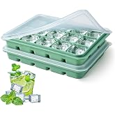 Tvmania Ice Cube Trays Set of 2, 15-Cube Silicone Molds with Removable Lids | Stackable, easy release, BPA-free, reusable, for freezer and whiskey