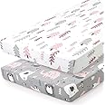 Pack n Play Sheets, BROLEX 2 Pack Mini Crib Sheets,Stretchy Portable Fitted Playard Sheet Set, Convertible Playard Mattress Cover,Ultra Soft Breathable Material,Jungle Animals