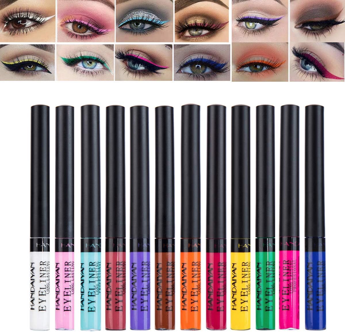 12 Colour Glitter Eyeliner, Glitter Eyeliners Set, Long Lasting Waterproof Glitter Liquid Eyeliner Eye Shadow Pen