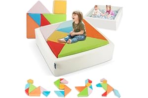 Heypappy Kids Play Sofa, Tangram Square Puzzles Couch Furniture, Modular Kids Play Couchs Furniture, Puzzle Solving Couch Building Fort for Playroom Bedroom Boys Girls Teens, Rainbow
