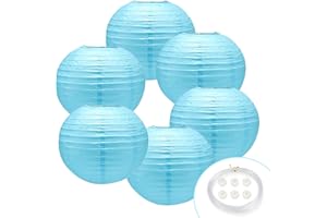 GAILROSO 6Pcs Sky Blue Paper Lanterns,8Inch Chinese/Japanese Paper Lanterns Decorations with Hooks and String,Round Hanging Blue Party Decorations for Birthday,Wedding,Christmas Party,(Sky Blue,8Inch