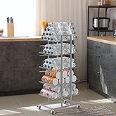 Vrisa Water Bottle Organizer 5-Tier Bottled Water Holder with Wheels Freestanding Drink Rack Can Rack Organizer for Kitchen Pantry Living Room, Silver