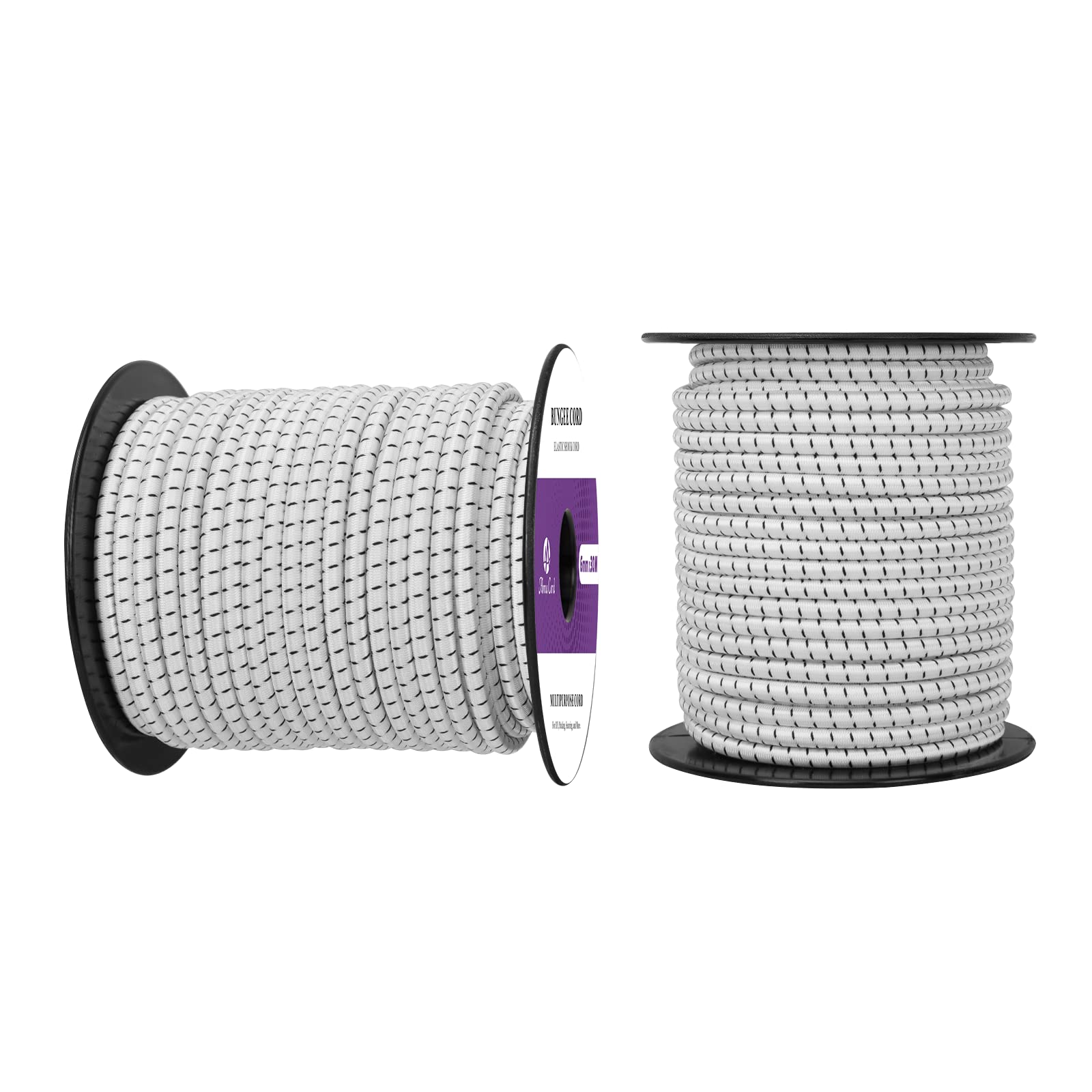 Abma Cord Bungee Cord 6mm 30M Elastic Shock Cord 100% Stretch Elastic Bungee Rope for Tarpaulin, Trailer, Backpack, Tent Pole, Kayak - White&Black