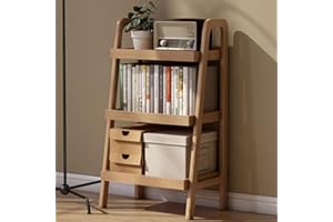 Vadisun 100% Solid Oak 3 Tier Ladder Shelf, Small Bookshelf, Ladder Bookshelf, Bookcase with Stable Frame, Small Table for Living Room Bedroom(Natural, 12.6" L x 17.72" W x 31.5" H)