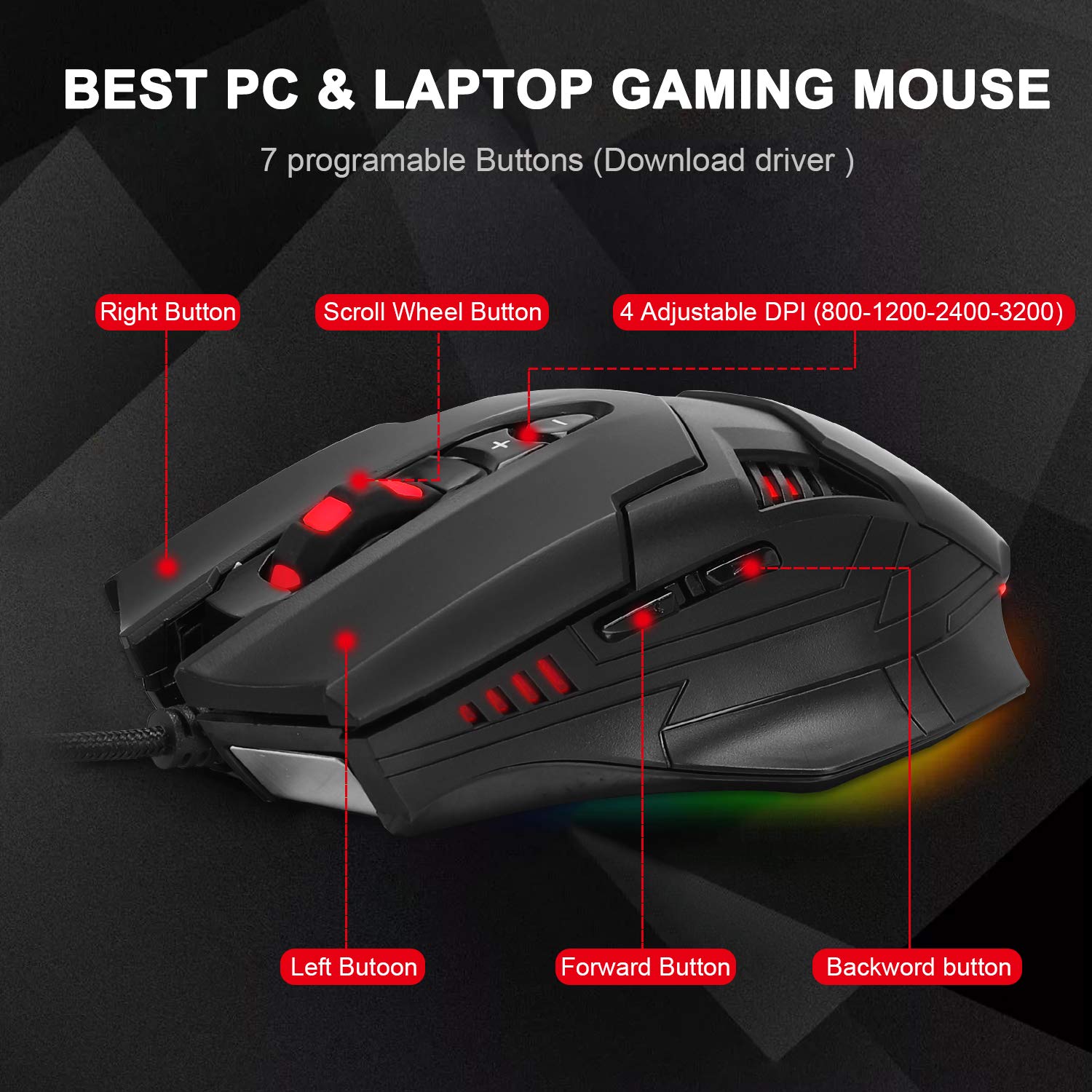 Mua FENIFOX Wired Mouse Gaming Rainbow Backlit Ergonomic Mouse with ...