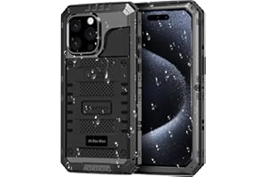 Beasyjoy Waterproof Case for iPhone 15 Pro Max, IP68 Waterproof Metal Heavy Duty Case Built-in Screen Protector, Military Gra