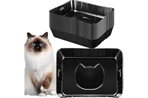 Bokon 25 Pcs Disposable Litter Boxes for Cats Plastic Cat Litter Tray Large Kitten Pan for Kitty Rabbit Guinea Pig Hamster Pets Supplies Travel Home Toilet, 15.7 x 11.8 x 3 Inches(Black)