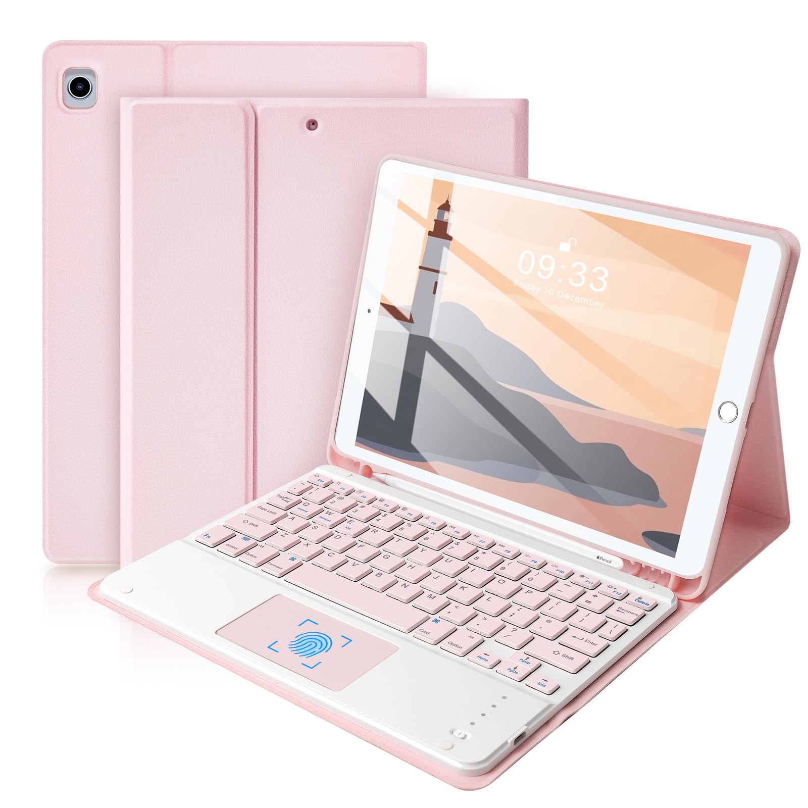 SOPPY Bluetooth Keyboard Case with Touchpad for iPad 9th Gen 2021, 8th Gen 2020, 7th Gen 10.2" 2019, Air 3 & Pro 10.5", Detachable Wireless, Slim Protective Cover, with Pencil Slot, UK Layout, Pink — image 1