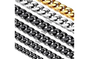 Suplight 3mm/6mm/9mm/12mm Miami Curb Cuban Link Chain for Men Women, 316L Stainless Steel /18K Gold/Black Plated Mens Jewelry Hip Hop Chain 18"/20"/22"/24"/26"/28"/30"