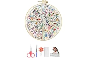 Hzkokon Embroidery Kit for Beginners Adults Practice of All Season Hand Embroidery Kit Includes Stamped Flower Pattern, 7.8-Inch Hoop, Color Threads,Tools & Follow Instruction DIY Hand Gift for Adults