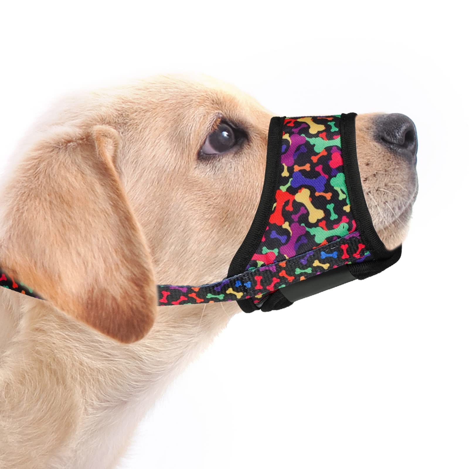 Photo 1 of LUCKYPAW Dog Muzzle, Soft Muzzles for Small Medium Large Dogs, Breathable Mouth Cover to Stop Biting and Chewing with Pattern, Allows Panting and Drinking (Black Bone,XS)