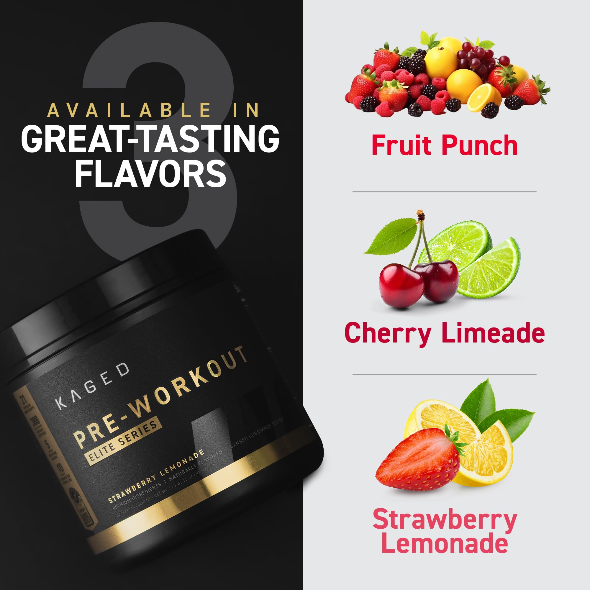 Kaged Pre Workout Elite Powder | Strawberry Lemonade | Pre-Workout with Creatine, Beta Alanine, L-Citrulline, BCAAs | 388 mg Organic Caffeine | Pre Supplements for Men & Women | 20 Servings