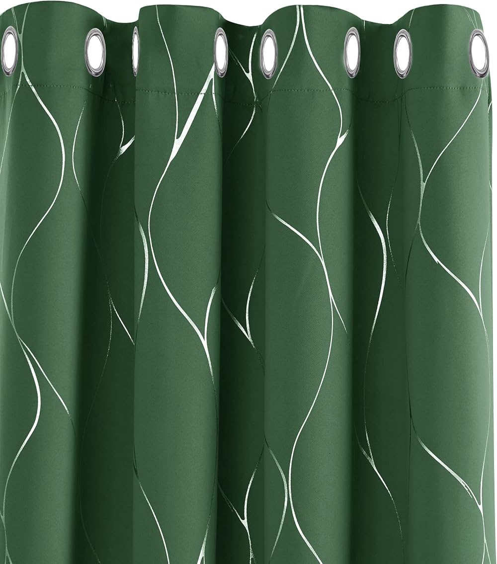 Deconovo Window Treatment Eyelet Room Darkening Curtains Silver Wave Foil